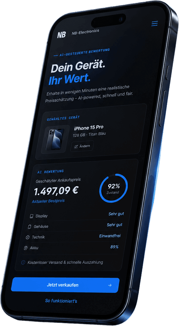 NB-Electronics App mit KI-gestützter Ankaufsbewertung auf einem iPhone